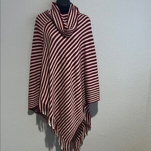 Striped Red and White Women's Pullover Turtleneck Poncho Style Sweater